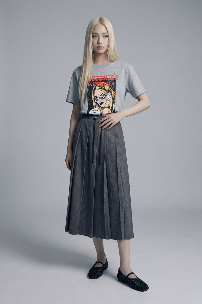 울 블렌드 플리츠 롱 스커트