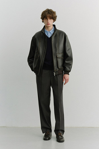DUNST UNISEX STAND COLLARED LEATHER BLOUSON BRUSHED BLACK_M_UDJU6A104BK | 신세계V