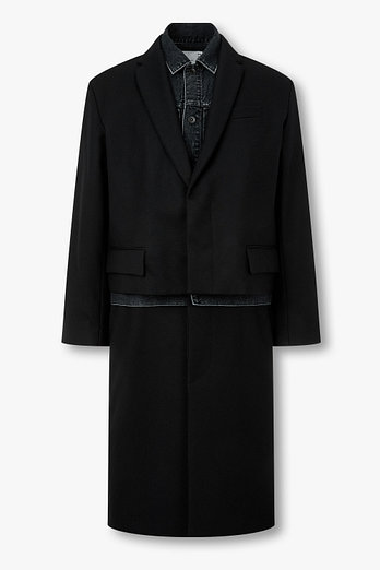 SACAI 남성 데님 패치 울 플란넬 코트 | 신세계V
