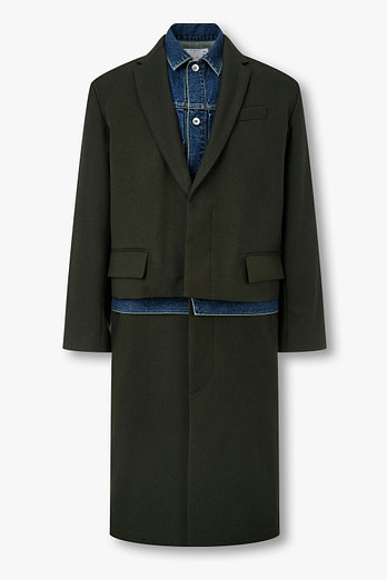 SACAI 남성 데님 패치 울 플란넬 코트 | 신세계V