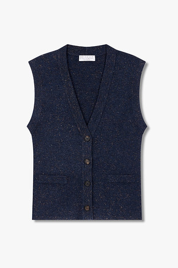 BRUNELLO CUCINELLI 여성 메탈릭 브이넥 버튼업 베스트 | 신세계V