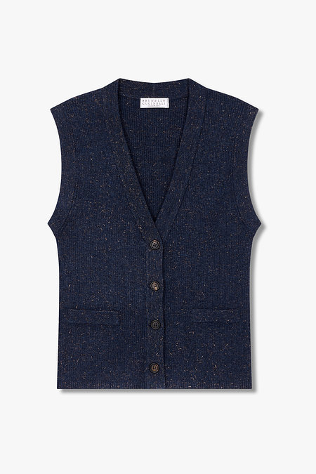BRUNELLO CUCINELLI 여성 메탈릭 브이넥 버튼업 베스트 | 신세계V