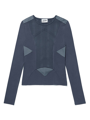 ADEKUVER [JEAN PAUL GAULTIER] 장 폴 고티에 페트롤 믹스새틴 컷아웃 디테일 비스코스 저지 & 립 탑 26/01-W-TO391-J031-87 | 신세계V