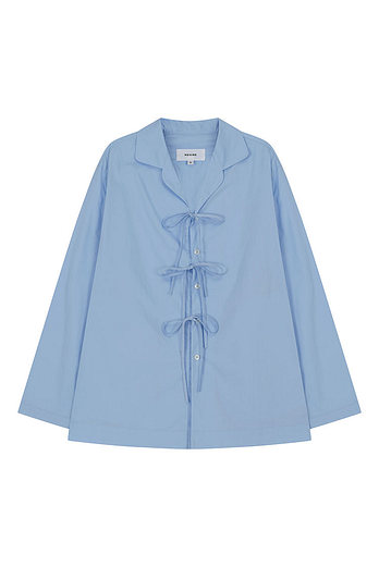 VIS A VIS COTTON TIE-FRONT LS SHIRT (L.T BLUE) | 신세계V