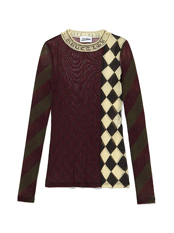 ADEKUVER [JEAN PAUL GAULTIER] 장 폴 고티에 멀티컬러 프린트 패치워크 메쉬 롱 슬리브 탑  26/01-W-TO422-M015P-90 | 신세계V