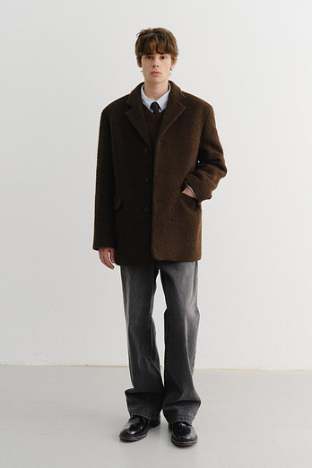 DUNST UNISEX 3 BUTTON BOUCLE WOOL JACKET DARK BROWN_M_UDJA5D124W2 | 신세계V