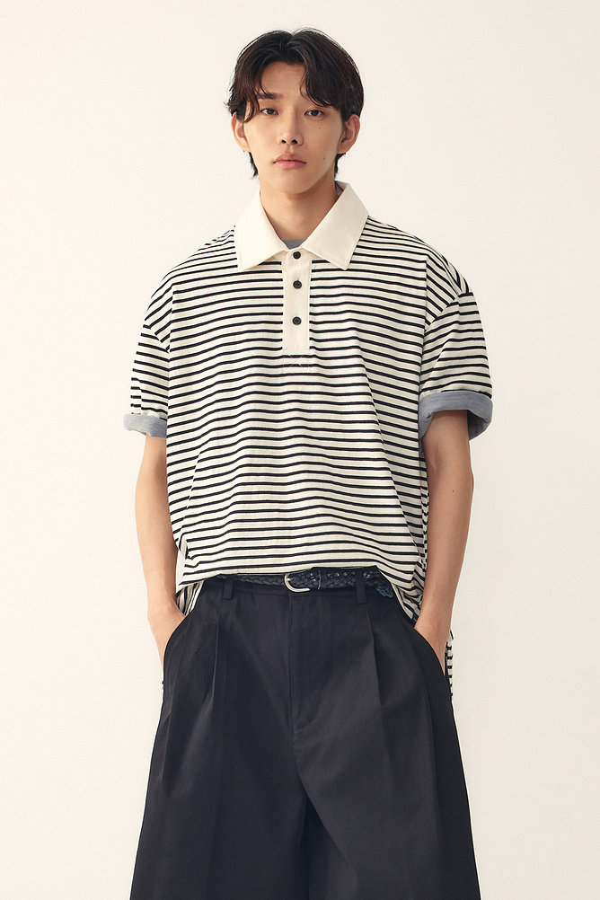 [MEN] 스트라이프 카라 반팔 티셔츠