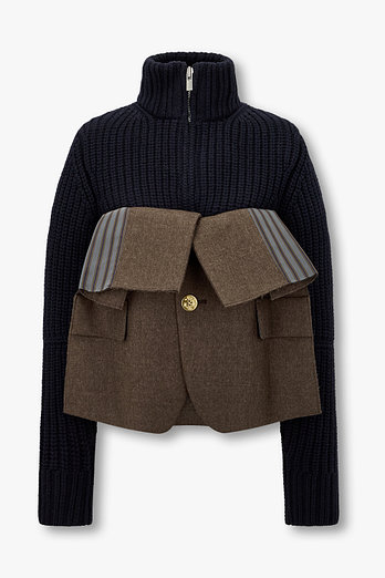 SACAI 여성 울 멜턴 니트 블루종 | 신세계V