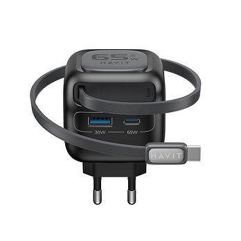 HAVIT 해빗 UC253 PD 65W 초고속충전기 릴케이블 내장 멀티충전기 USB-C C타입 | 신세계V