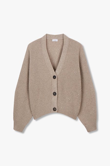 BRUNELLO CUCINELLI 여성 브이넥 글리터 버튼업 니트 가디건 | 신세계V
