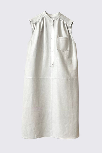 YVES SALOMON [공식] 이브살로몬 레더 슬리브리스 미디 드레스 | 신세계V