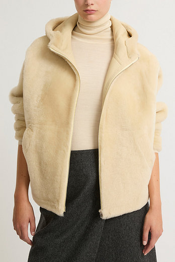 YVES SALOMON [공식] 이브살로몬 루즈핏 후디 무스탕 | 신세계V