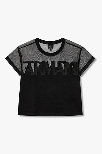 ARMANI EXCHANGE 여성 시스루 배색 빅 로고 티셔츠 | 신세계V