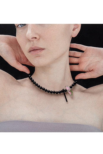 HAZINA [HAZINA] 8mm Matte Onyx Avant-garde Necklace | 신세계V
