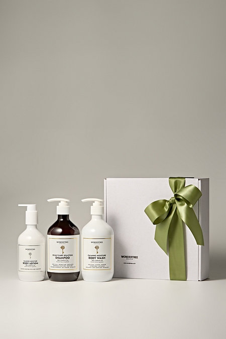WONDERTREE [샤워 이후의 감각, 완성 세트] 스칼프 케어 솔루션 샴푸 500ml + 카밍 모이스처 바디워시 500ml + 카밍 모이스처 바디로션 300ml | 신세계V