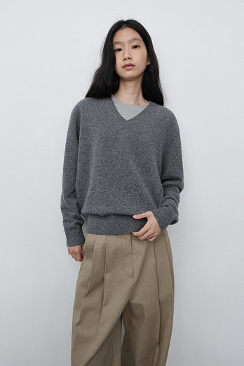 DUNST UNISEX CASHMERE V-NECK SWEATER MELANGE GREY_UDSW6C111G2 | 신세계V