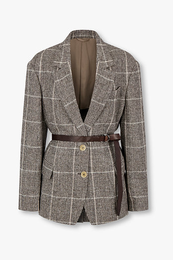 BRUNELLO CUCINELLI 여성 체크 패턴 벨티드 싱글 자켓 | 신세계V