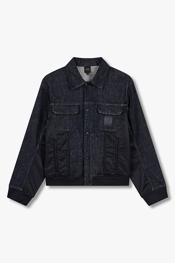 ARMANI EXCHANGE 남성 배색 패치 플랩 포켓 데님 자켓 | 신세계V