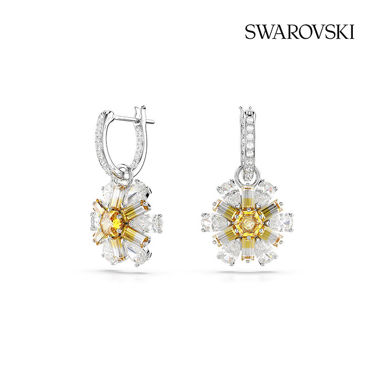SWAROVSKI(스와로브스키) [스와로브스키/본사정품] Idyllia 플라워 옐로우 로듐 드롭 후프 귀걸이 5683243 | 신세계V