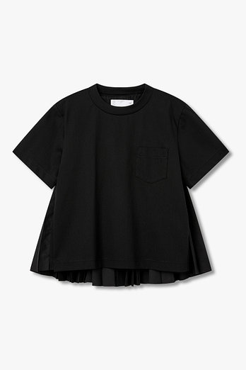 SACAI 여성 플리츠 포플린 저지 티셔츠(블랙) | 신세계V