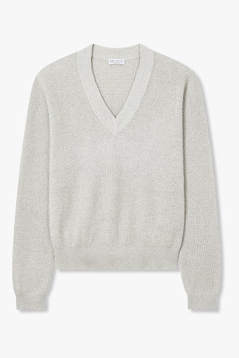 BRUNELLO CUCINELLI 여성 메탈릭 립 브이넥 스웨터 | 신세계V