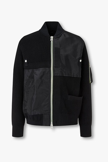SACAI 남성 나일론 패치 니트 블루종(블랙) | 신세계V