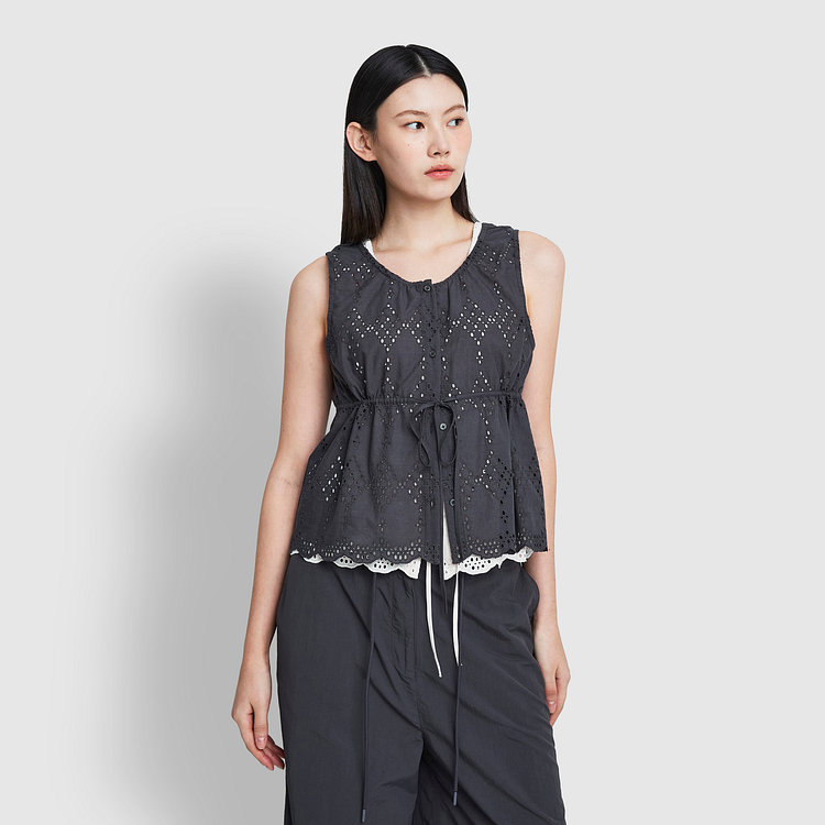 여 아일렛 민소매 블라우스