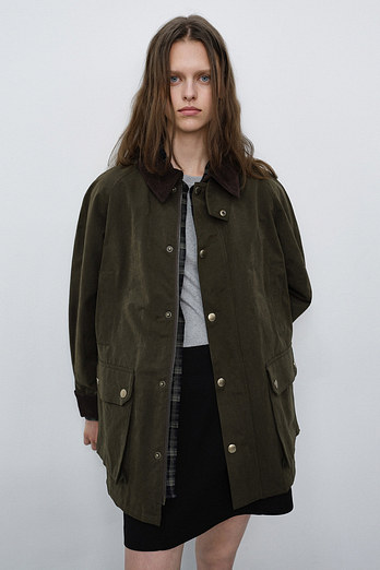 DUNST UNISEX WAXED COTTON HUNTING JACKET KHAKI_UDJU6C111K2 | 신세계V