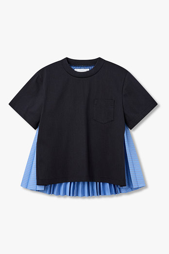 SACAI 여성 플리츠 포플린 저지 티셔츠(다크 네이비) | 신세계V