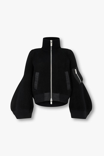 SACAI 여성 나일론 믹스 울 니트 블루종 | 신세계V