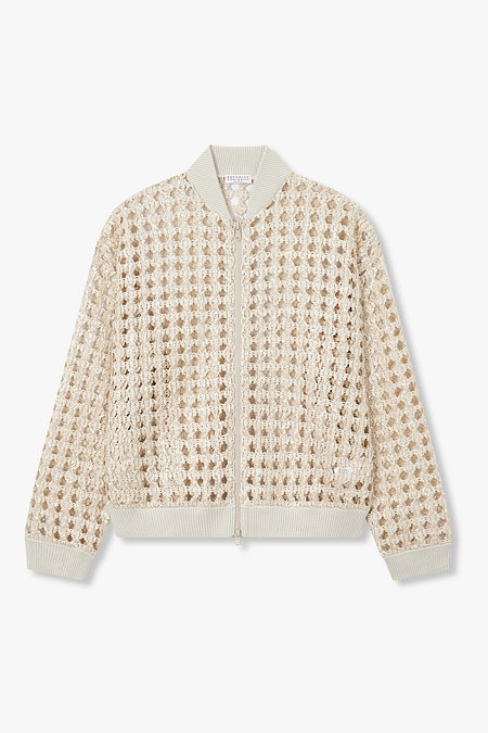 BRUNELLO CUCINELLI 여성 스팽글 메쉬 자수 봄버 자켓 | 신세계V