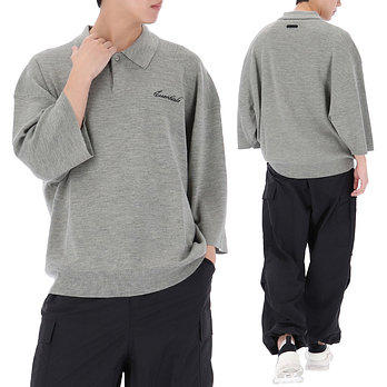 FEAR OF GOD [피어오브갓] 에센셜 시그니처 3/4 폴로 니트 192SP266962F CONCRETEHEATHER | 신세계V