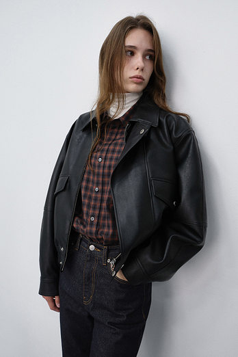 DUNST UNISEX CROPPED ALTER-LEATHER BLOUSON BLACK_UDJU6C108BK | 신세계V