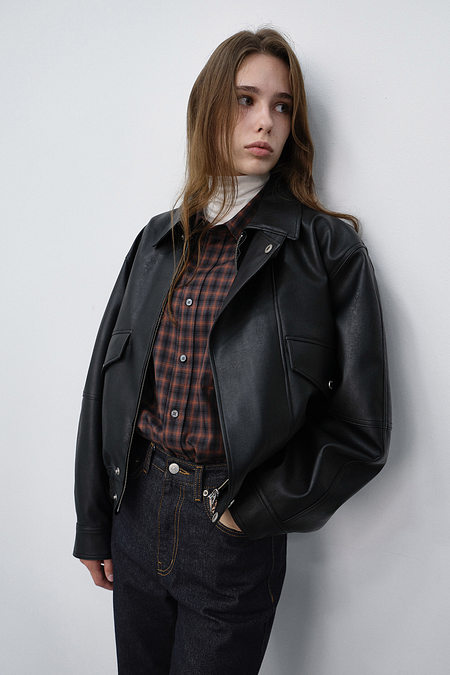 DUNST UNISEX CROPPED ALTER-LEATHER BLOUSON BLACK_UDJU6C108BK | 신세계V
