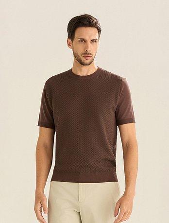 FERRARO MILANO [페라로밀라노]멜란지 반팔 라운드 니트 D/브라운 (AM0GTSR20258) | 신세계V