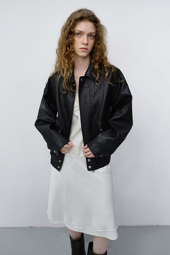 DUNST UNISEX ALTER-LEATHER ZIP-UP BLOUSON BLACK_UDJU6C105BK | 신세계V