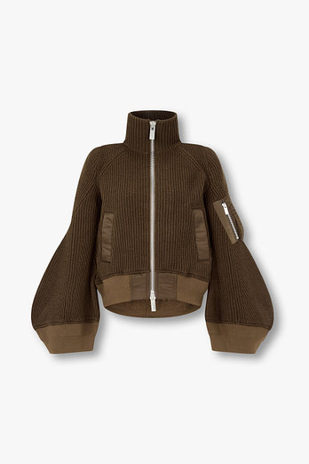 SACAI 여성 나일론 믹스 울 니트 블루종 | 신세계V