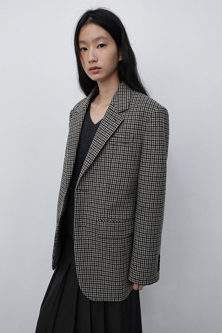 DUNST UNISEX CLASSIC 2 BUTTON WOOL BLAZER BEIGE CHECK_UDJA6C107I3 | 신세계V