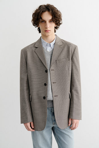 DUNST UNISEX CLASSIC 3 BUTTON WOOL BLAZER BROWN CHECK_M_UDJA5C106W2 | 신세계V