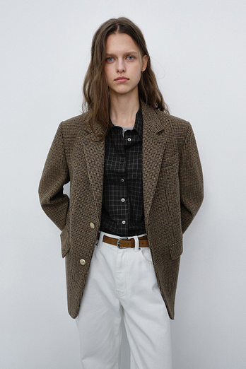 DUNST UNISEX CLASSIC 2 BUTTON WOOL BLAZER BROWN CHECK_UDJA6C107W2 | 신세계V