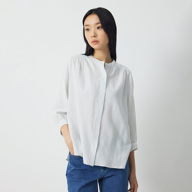 여 리넨 블렌디드 루즈핏 7부 셔츠