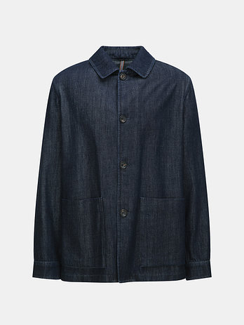 CORNELIANI 다크네이비 면리오셀 4버튼 싱글 브레스트 DENIM 워크 재킷(L-74CM) | 신세계V