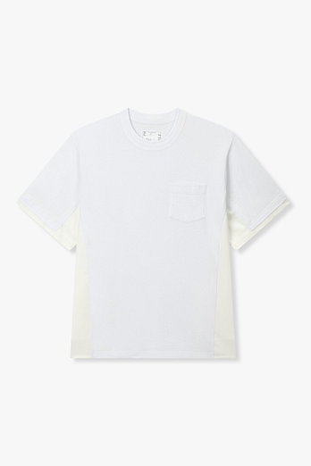 SACAI 남성 라이트웨이트 데님 믹스 코튼 저지 티셔츠(화이트) | 신세계V