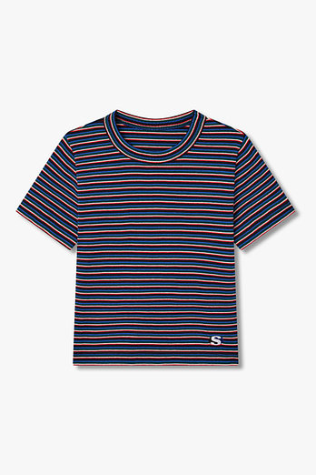SACAI 여성 스트라이프 코튼 립 티셔츠(블루) | 신세계V