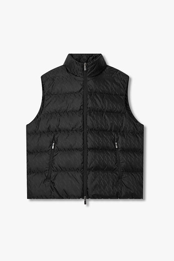 ARMANI EXCHANGE 남성 로고 패턴 다운 패딩 베스트 | 신세계V