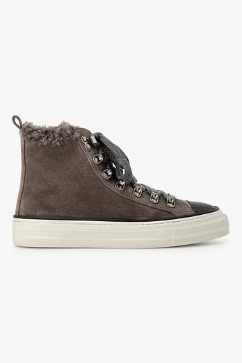 BRUNELLO CUCINELLI 여성 모닐리 토 스웨이드 하이탑 스니커즈 | 신세계V