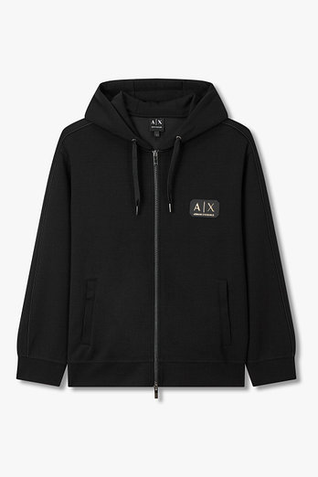 ARMANI EXCHANGE 남성 로고 패치 스트레치 후디 집업 | 신세계V