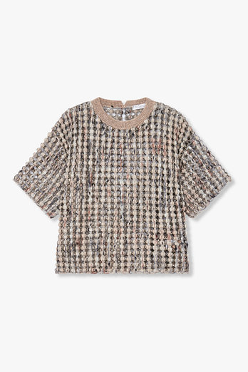 BRUNELLO CUCINELLI 여성 스팽글 벌룬 네트 티셔츠 | 신세계V