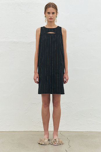 KUME Striped Linen Blend O Ring Dress, Black | 신세계V