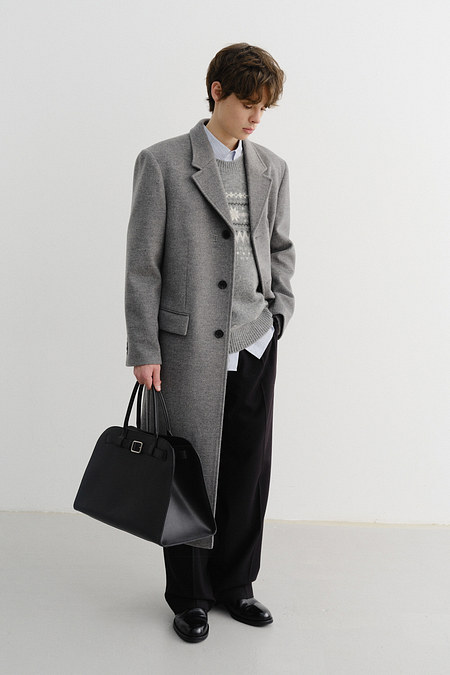 DUNST UNISEX 2-WAY 3 BUTTON CASHMERE COAT MELANGE GREY_M_UDCO5D121G2 | 신세계V